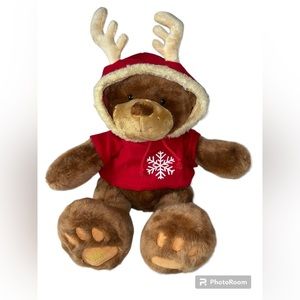 2008 Belk "Belkie" 18" Plush Holiday Bear Hooded Reindeer Red Snowflake Sweater!